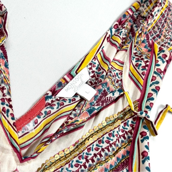 MONSOON Sori Print Sequins V-cut Tie-neck Sleeveless Sun Dress - Picture 7 of 9